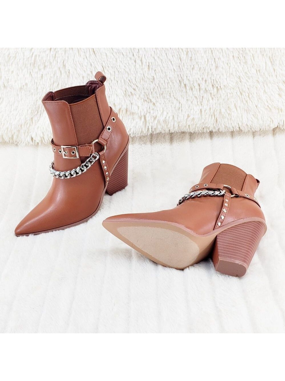 Demitri Tan Western Cowgirl Cowboy Pull On Elastic Panel Ankle Boots - Picture 9 of 11
